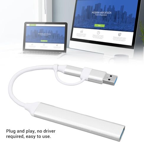 محول محور USB C، محور 2 في 1 مع 4 منافذ USB، سبيكة ألومنيوم من النوع C وUSB إلى 4 × محور USB لمحرك لوحة مفاتيح الكمبيوتر المحمول والماوس in Kuwait