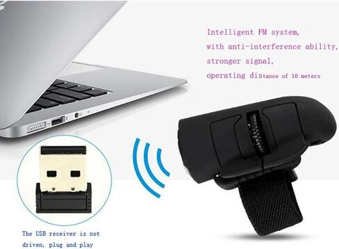 ماوس حلقة إصبع لاسلكي USB بتردد 2.4 جيجا هرتز، ماوس ضوئي صغير كسول 1600 نقطة في البوصة، التوصيل والتشغيل، تصميم مريح، لا حاجة إلى لوحة ماوس للكمبيوتر الشخصي والكمبيوتر المحمول وسطح المكتب (أسود) in Kuwait