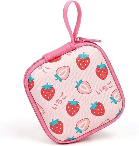 Cute Earbud Case with Carabiner, Mini Hard Shell Carrying Pouch for Wired & Wireless Earphones, Small EVA Travel Organizer Box for Charging Cables, USB Flash Drives & Coins, Peach in Kuwait