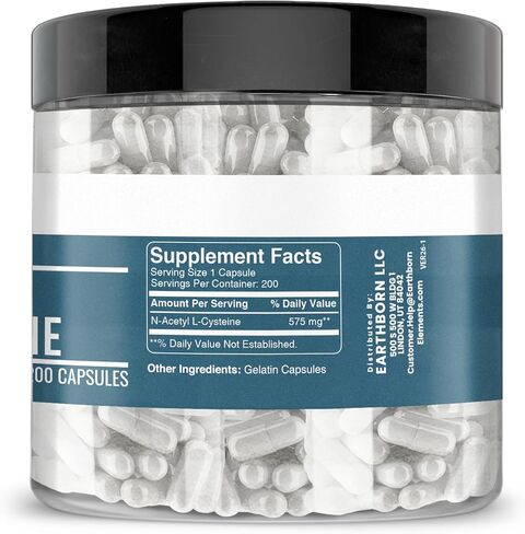 Earthborn Elements NAC N-Acetyl L-Cysteine ​​200 كبسولة، نقية وغير مخففة، بدون إضافات in Saudi Arabia