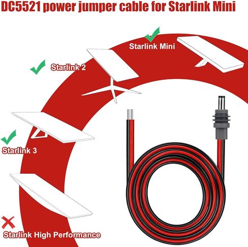 كابل طاقة DC5521 DC لـ Starlink Mini، 14AWG 5.5x2.1 مم/0.22x0.08 بوصة قابس ذكر إلى أسلاك التوصيل المصنوعة العارية 9.84 قدم/3 متر سلك تمديد لملحقات Starlink Mini التي يمكنك استبدالها بنفسك in Kuwait