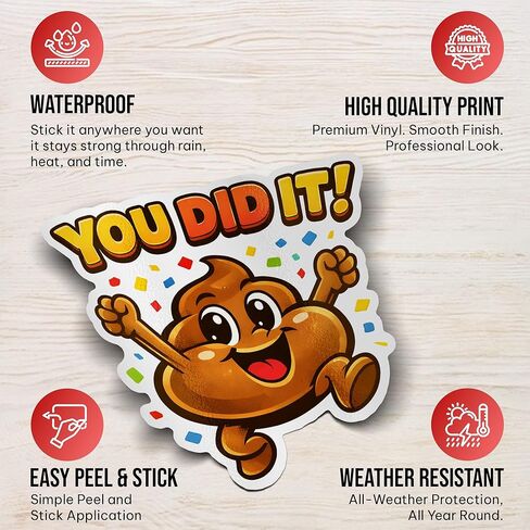 3PCS Potty Training Stickers for Kids, Funny Poop Emoji “You Did It" Reward Stickers, Waterproof Vinyl Potty Stickers for Potty Training, Pee Stickers, Poop Party Decorations, Emoji Stickers for Kids in Kuwait