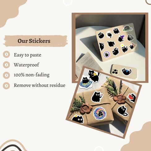 Black Cat Stickers, Cute Kawaii Stickers Waterproof Vinyl Gifts for Phone, Water Bottle, Luggage, Laptop, Adults Teens 50 Pieces in Kuwait