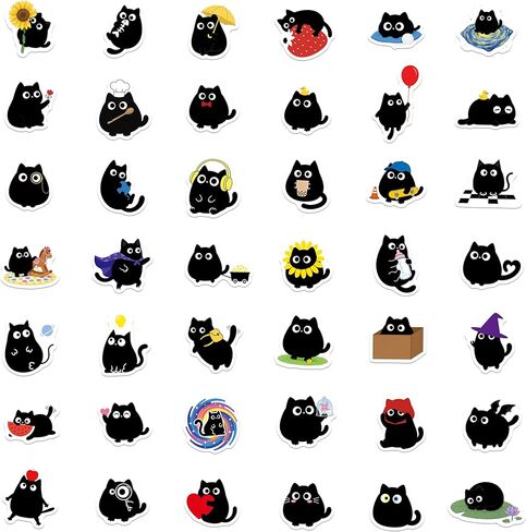 Black Cat Stickers, Cute Kawaii Stickers Waterproof Vinyl Gifts for Phone, Water Bottle, Luggage, Laptop, Adults Teens 50 Pieces in Kuwait