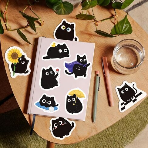 Black Cat Stickers, Cute Kawaii Stickers Waterproof Vinyl Gifts for Phone, Water Bottle, Luggage, Laptop, Adults Teens 50 Pieces in Kuwait
