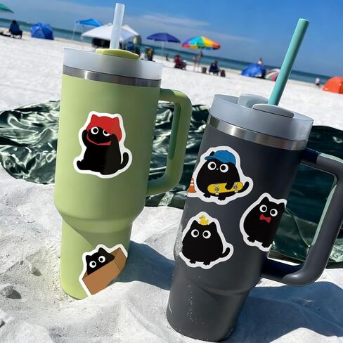 Black Cat Stickers, Cute Kawaii Stickers Waterproof Vinyl Gifts for Phone, Water Bottle, Luggage, Laptop, Adults Teens 50 Pieces in Kuwait
