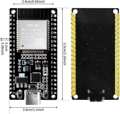 2PCS ESP-WROOM-32 DevKits Type-C CP2102 2.4GHz Dua-Mode WiFi + Bluetooth Dual cores Microcontroller Processor Integrated with Antenna RF AMP Filter AP STA for Ardunio IDE 38PINS in Saudi Arabia