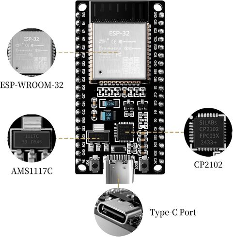 2PCS ESP-WROOM-32 DevKits Type-C CP2102 2.4GHz Dua-Mode WiFi + Bluetooth Dual cores Microcontroller Processor Integrated with Antenna RF AMP Filter AP STA for Ardunio IDE 38PINS in Saudi Arabia