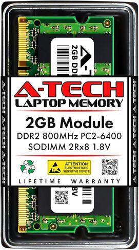 استبدال ذاكرة الوصول العشوائي A-Tech 4 جيجابايت (2 × 2 جيجابايت) لـ Synology DDR2-800 2 جيجابايت | DDR2 800MHz PC2-6400 SODIMM 2Rx8 1.8V 200-Pin Non-ECC SO-DIMM ترقية الذاكرة لـ NAS DiskStation وRackStation in Kuwait
