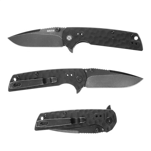 GRITR Stealth Mini Folding Knife w/ 2.75" D2 Steel Blade, Textured G10 Handle & Belt Clip for Camping, Hiking, Everyday Carry, Outdoor Use – Black Handle, Stonewashed Finish in Kuwait