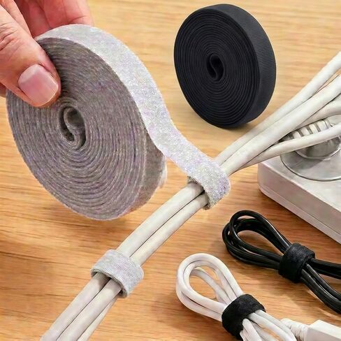 2Pack 5m x 12mm Reusable Cable Management Tie Roll, Multi-Purpose Hook and Loop Cord Organiser for PC Wires, Adjustable Cut-to-Size Fastener Wrap in Kuwait