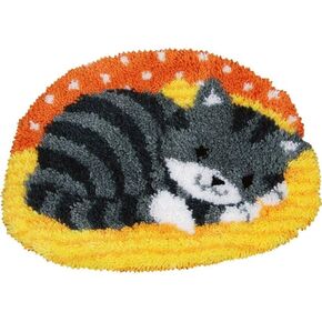Fat Black Cat Latch Hook Rug Embroidery Kits Cushion Latch Hook kit Tapestry Embroidery Craft Kits for Beginners DIY Latch Hook Rug Kit Mat Canvas Hobby & Craft 52x38cm