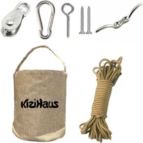 Jute Canvas Bag Kit with Pulley and Rope for Kids | Treehouse Accessories | Decor | Playground | Outdoor | Fort Building Kit