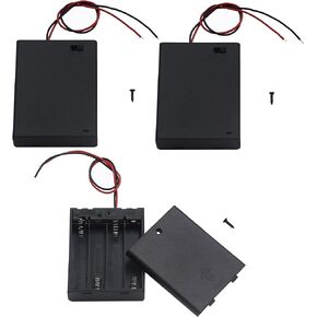 3Pcs 4 AAA Battery Holder with Switch, 6V Battery Holder with Switch, 4X 1.5V AAA Battery Holder Case with Wire Leads and ON/Off Switch(3 Pack)