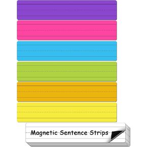 D-FantiX 12 Pack Magnetic Sentence Strips for Teachers, 12 x 3 Inch Magnetic Dry Erase Sentence Strips for Whiteboard, Reusable Teacher Supplies Learning Tools for Classroom Office(6 Colored, 6 White)