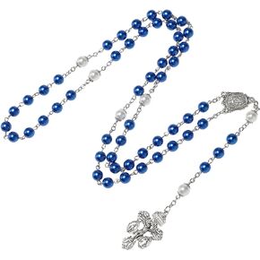 Catholic Blue Pearl Beads Rosary Necklace for Women,Rosaries Catholic Pardon Crucifix La Cruz Del Perdon Catolica,Crucifijo Del Perdon Rosarios Catolicos Para Mujer,Baptism Rosary Gift for Girls