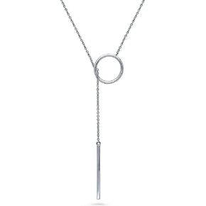 BERRICLE Sterling Silver Open Circle Bar Lariat Necklace for Women, Rhodium Plated