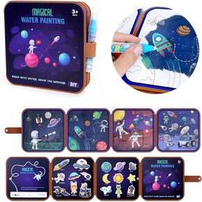 Water Coloring Books for Toddlers, Paint with Water Books, Water Doodle Book Toys for 3-5, Space Cartoon Water Painting Book for Kids Educational Art Gifts
