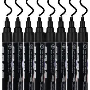 Black Liquid Chalk Markers Set (8 Pack), Wet Erase Drawing Paint Pens, 6mm Reversible Dual Tip Bold & Chisel, for Whiteboard Glass Windows, Mess Free School Business Supplies