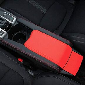 Rifoda for Honda Civic 10th Gen 2016-2020 Centre armrest Leather Cover Leather Decoration Wear Resistant and Scratch Resistant(Black Leather with Black line)