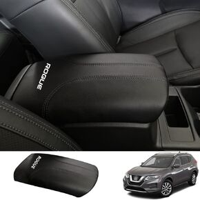 Car Armrest Cover Saver,Center Console Leather Pad Fit for Nissan Rogue 2014-2020 Central Console Armrest Box Protector Custom Interior Accessories 1pc(Black Stitches)