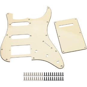 11 Hole Guitar Pickguard HSS Strat Pickguard Backplate Set with Pick Guard Screws for Standard Strat Modern Style Guitar Part (Retro Yellow)