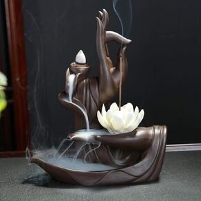 Backflow Incense Holder, Home Lotus Monk Incense Burner with 20 Cones and Gift Box, Ceramic Incense Holder Incense Burner (Lotus)
