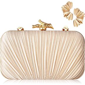 2 Pcs Clutch Purses with Earrings Clutch for Women with Chain Ginkgo Leaf Statement Earrings Pleated Evening Bag Dangle Big Gold Earrings Evening Clutch Earrings Jewelry for Wedding Party