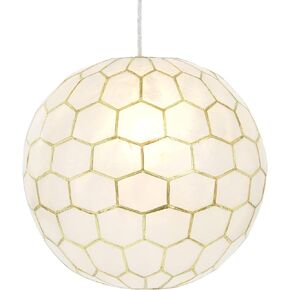 Creative Co-Op Honeycomb Globe Light, Capiz White Seashells with Antique Gold Pendant, 12"