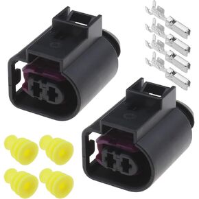 The Lord of the Tools 2 Sets 2 Hole Housing Socket with Terminals Rubber Seals 4D0971992 Compatible with VW Golf Compatible with Audi A3 A4 A6 Q5 Horn Connector Plug