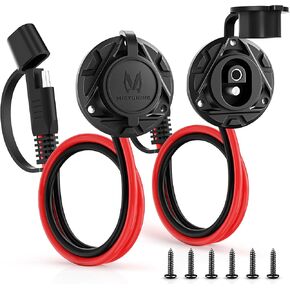 MICTUNING 1FT 14 AWG SAE Socket Sidewall Port to Male Plug 12V-24V Power Cord Quick Connector Extension Cable Harness, Waterproof Dust Cap, for Automotive RV Motorcycle Solar Panel, 2pcs