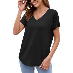 Herou Short Sleeve V Neck Womens Basic Tops Casual Loose Fit T Shirts Soft Tees for Women