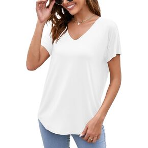 تي شيرت نسائي أساسي بأكمام قصيرة ورقبة على شكل حرف V من Herou تي شيرت كاجوال فضفاض مناسب للنساء in Kuwait