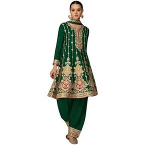 Womens Chiffon Embroidered Peplum With Sharara