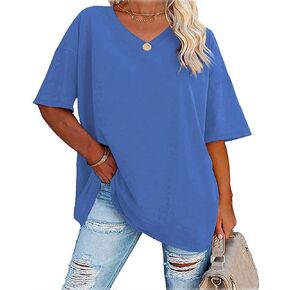 Plus Size Oversized T Shirts Women V Neck Half Sleeve Drop Shoulder Tshirt Casual Summer Tunic Tops