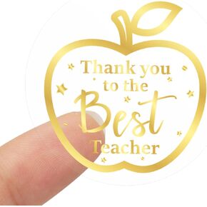 G2PLUS Teachers Appreciation Day Stickers, 60PCS Thank You to The Best Teacher Stickers, 2'' Gold Foil Thank You Teacher Stickers, Apple Teachers Day Gift Stickers for Gift Wrapping, Party Favors