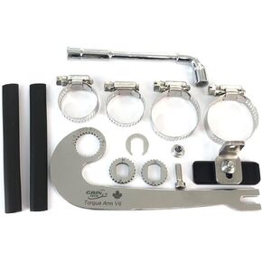 New V6 Universal Ebike Torque Arm - Front and Rear, 12mm and 14mm Axles, Hardened Insert, Frame Mounted with Hose Clamps