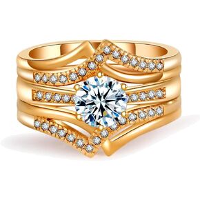 3pcs Women's Wedding Ring Sets Yellow Gold Plated 1.5CT AAA CZ Ring for Women