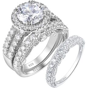 Wuziwen 4Ct Round Cut Wedding Rings Engagement Ring Set for Women Cubic Zirconia 925 Sterling Silver with 3.5mm Eternity Bands for Women Vintage Sterling Silver CZ Stackable Ring Enhance SZ 7
