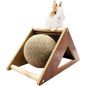 BNOSDM Rabbit Scratcher Ball Toy Natural Sisal Rabbit Scratching Ball & Cardboard, 2-in-1 Rabbit Scratch Pad for Indoor Bunnies Kittens Ferrets Chinchillas Small Animals