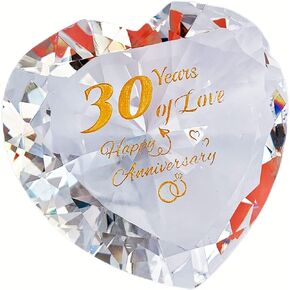 30th Pearl Anniversary Romantic Gifts for Couple Women Her Mum Parents Nan, 30 Years Anniversary Presents for Wife Girlfriend, Crystal Diamond Shaped Paperweights Heart Marriage Keepsake Ornaments