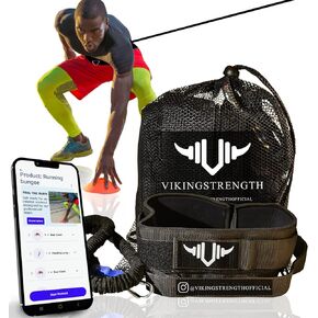 360° Resistance Running Training Bungee Band (Waist) for Speed, Fitness Agility, Speed Strength – Gym Equipment for Football, Basketball, Solo or Partner + V-Strength Workout App