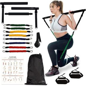 Pilates Bar Kit with Resistance Bands for Women - Multifunctional Pilates Sculpt Bar for Any Height - Workout Equipment for Home Gym - Includes Exercise Chart for Full Body Workout