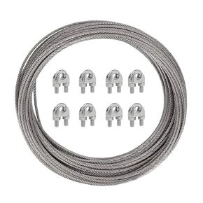 Coarbor Heavy Duty Wire Rope and 8 Pcs Clips, Wire Cable Galvanized Metal Clamp, 3/16-Inch x 50 Feet
