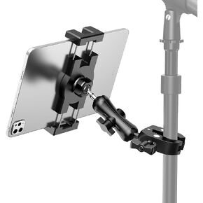 Treadmill Tablet iPad Holder, Aluminum Indoor Exercise Bike Handlebar Mount Clamp for Stationary Elliptical Bicycle Peloton Spin Bike Stroller, Compatible with 4.7"-12.9" Tablets/iPad/Phones