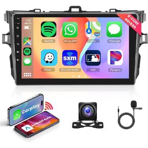 ستيريو سيارة أندرويد لتويوتا كورولا 2009-2013، راديو السيارة اللاسلكي Carplay Android Auto، 8 Core 4G+64G 9 بوصة وحدة رئيسية تعمل باللمس مرآة رابط بلوتوث نظام تحديد المواقع والملاحة FM SWC كاميرا احتياطية ميكروفون
