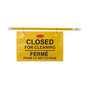Rubbermaid Commercial Extend-to-Fit "Closed For Cleaning" Hanging Doorway Safety Sign, Yellow (FG9S1500YEL),10x2 inches
