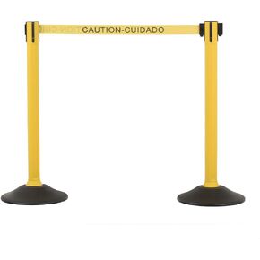 US Weight Crowd Control barriers- Sentry Stanchion with Retractable Belt Barrier– Easy Connect Assembly (2-Pack) Crowd Control Stanchions - Chevron Yellow/Black