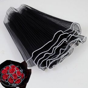OPHRBU Korean Fresh Flower Wrapping Mesh Paper，4.5 Yards Bouquet Wrapping Paper with Pearl Wrinkled Wavy Net Yarn Valentine's Day Florist Supplies Wedding Birthday Decoration (Black)