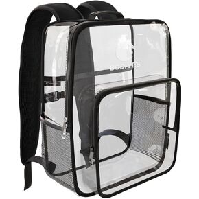 17" Clear Backpacks for School- 26L Extra Large Clear Backpack Heavy Duty, Reinforced Recyclable Material Clear Bookbag for College Workplace Security (17" XL, Grey)